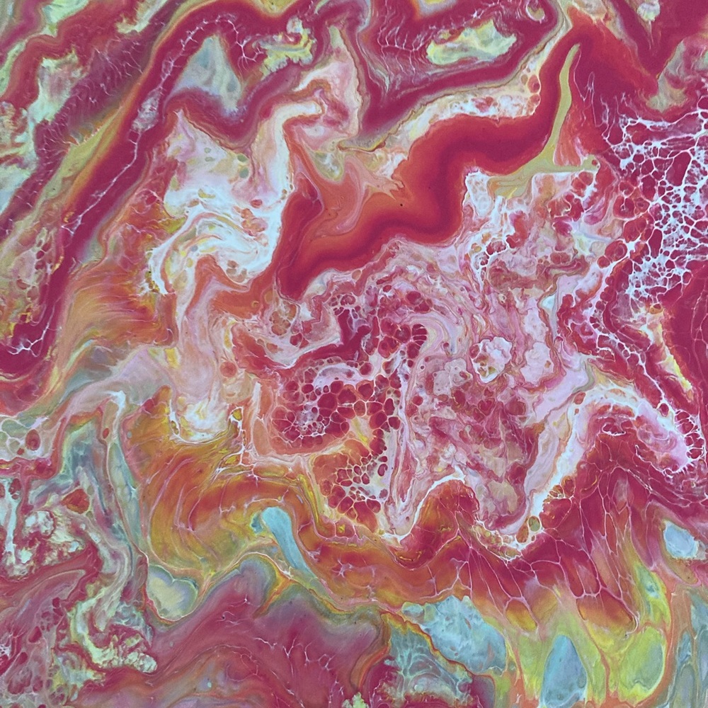 Handmade one of a kind pour painting.
